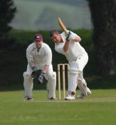 Penzance batsman Tim Lord in action, with Wadebridge wicketkeeper Dave Wilton who eventually stumped him.